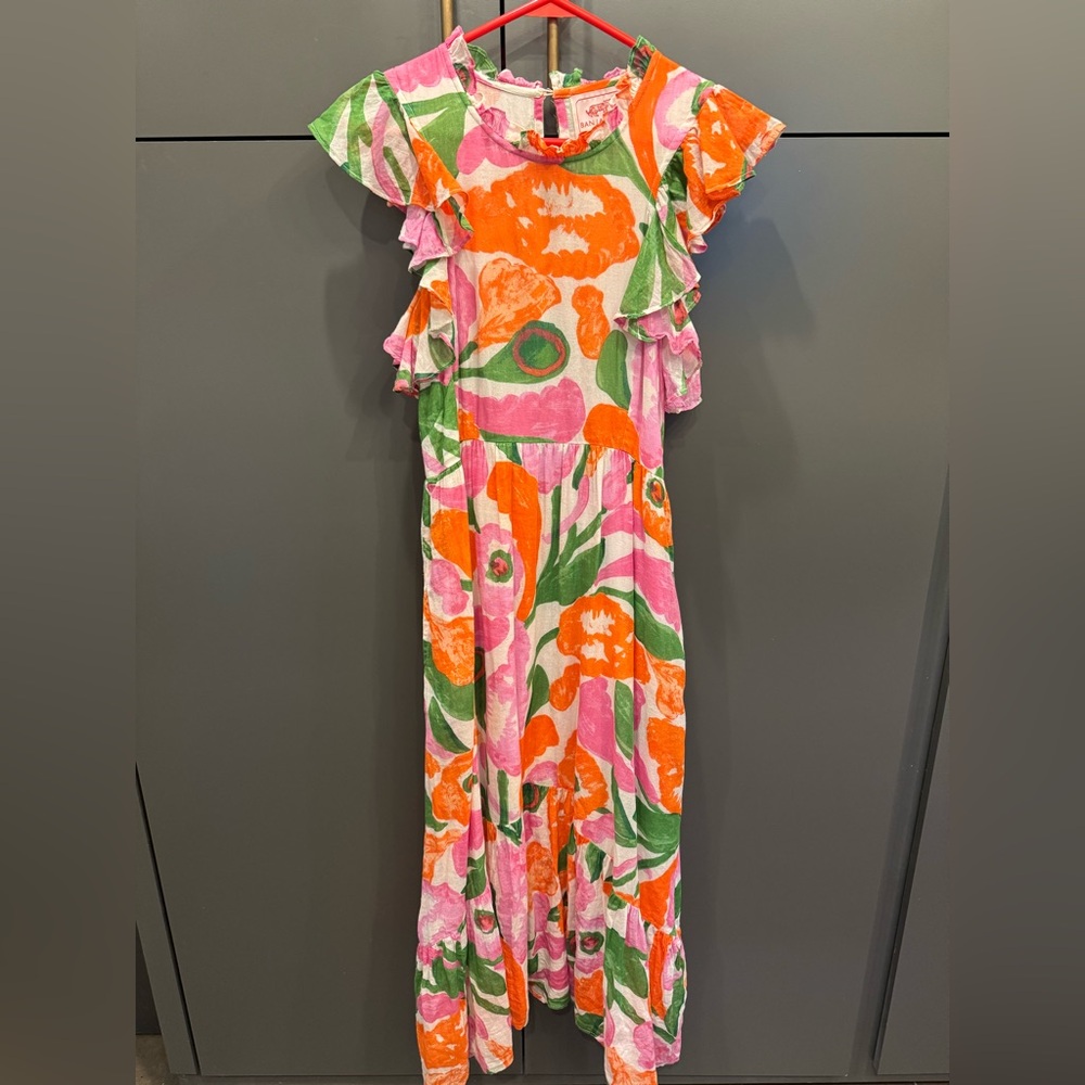 Banjanan Hannah Ruffle Midi Dress Vibrant Floral Womens Size M - Picture 2 of 4